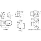 PTO Shaft Yoke 1.250" Round Bore .312" Key 1000 Series