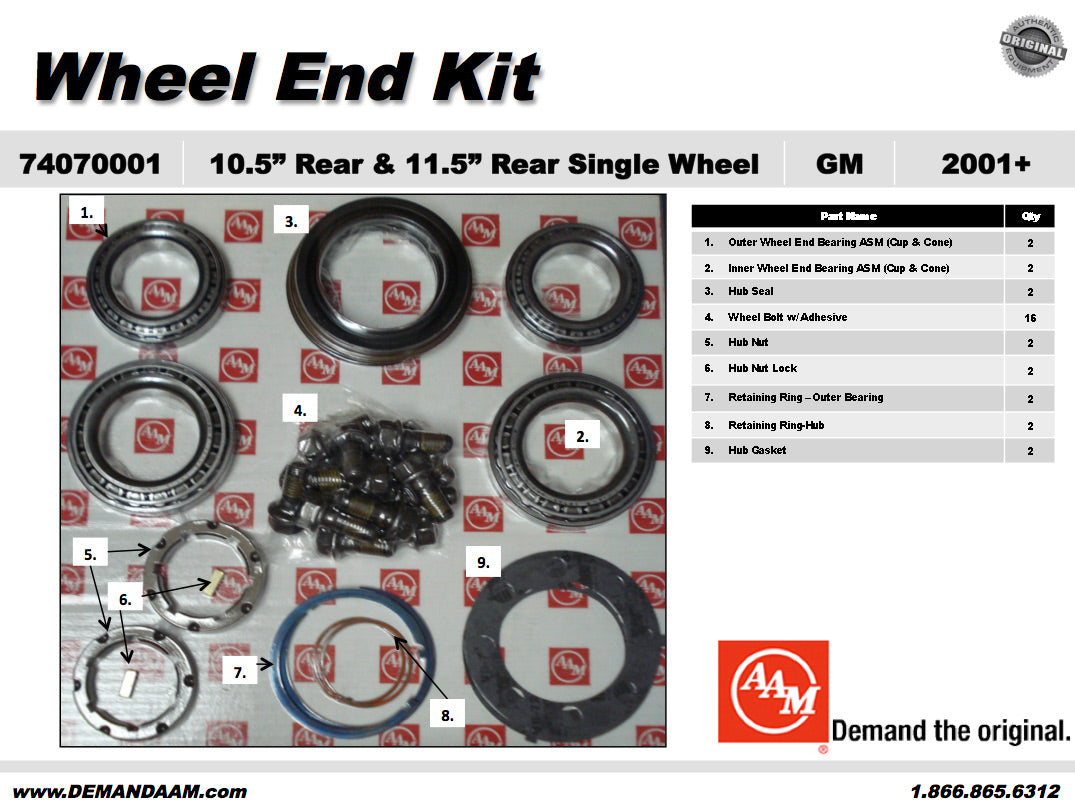 Gm 10 5 14 bolt aam 11 5 14 bolt srw wheel hub bearing kit down